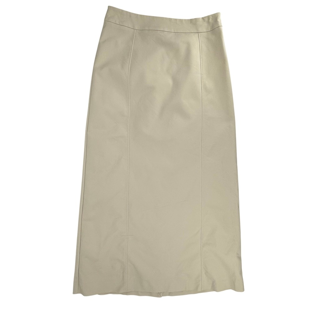 Mango MNG Midi Column Skirt Women Size 10 Beige Good Cotton Blend Back Slit